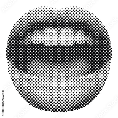 Schilderij op canvas Retro halftone vector illustration of a wide open mouth with teeth visible, depi