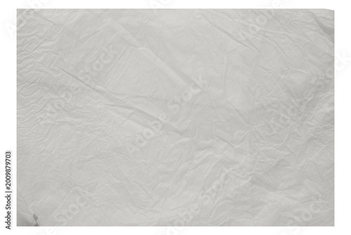 Crumpled White Tissue Paper Texture Background, Top View of Wrinkled Thin Crepe Sheet Surface with Creases and Folds for Packaging and Mockup