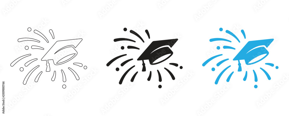Fototapeta premium Academic Cap celebration Symbol Set. School Graduation and Student Achievement Vector