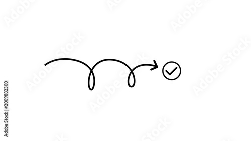 Curved path animation leading to checkmark representing success journey progress workflow completion minimal line icon modern ui concept design