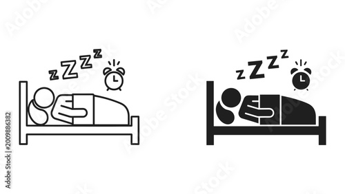 Obraz na plátne Vector illustration of people sleeping in bed with alarm clock ringing