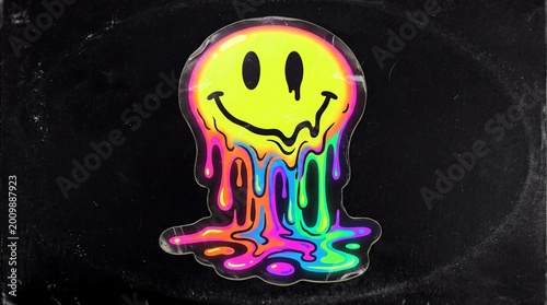 Melting smiley face on black background
