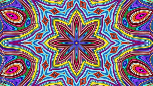 Colorful abstract kaleidoscope pattern with symmetrical floral design