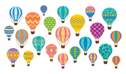 Fototapete Heißluftballon Bunte Heißluftballons mit bunten Mustern weißer Hintergrund  © AlviAhmed