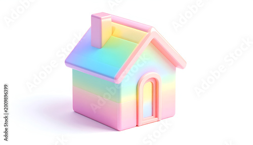 Whimsical Rainbow House Miniature Model on White Background.