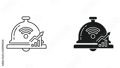 Fotografie Vector illustration of a bellhop with wifi and graph on white background