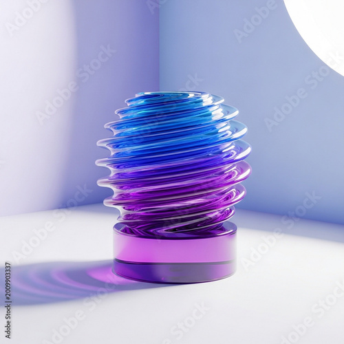 Abstract Swirl Glass Sculpture with Gradient Blue and Purple Light