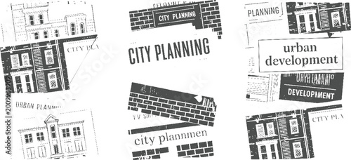 Foto Collage of newspaper clippings and architectural depicting city planning and urb