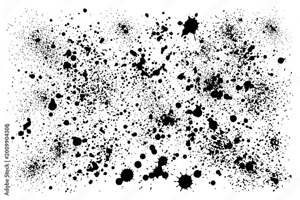 Fototapeta premium Abstract black ink splatter pattern on white background.