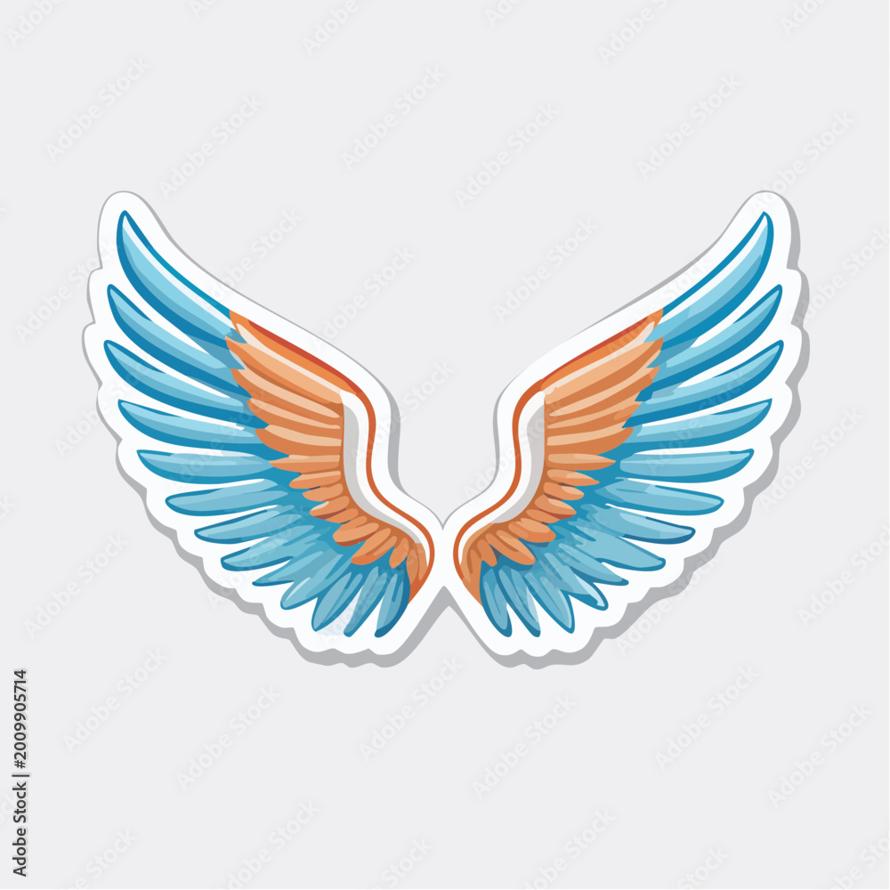 Fototapeta premium Stylized Angel Wings with Blue and Orange Feathers
