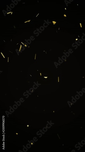 Golden glitter particles raining down a vertical black frame provide a luxury aesthetic for mobile social media celebrations and stories