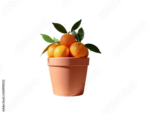 Oranges with Leaves in a Terracotta Pot