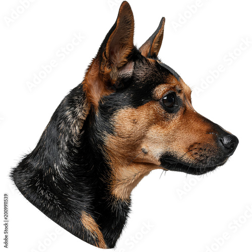 Profile of a Black and Tan Dog with Wet Fur