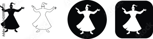 Fotografía Dervish figure with arms raised, silhouette, outline, and formats in black and w