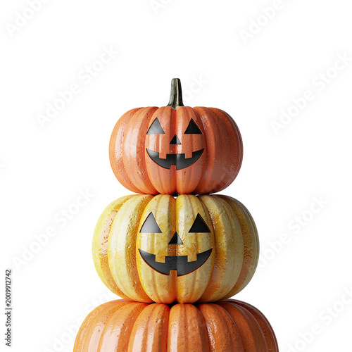 Stack of Carved Halloween Pumpkins