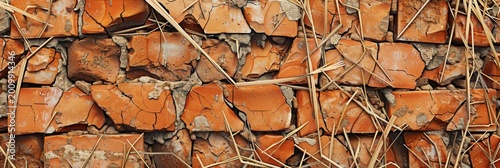 Old rustic background with dry straw bg, generative ai illustration