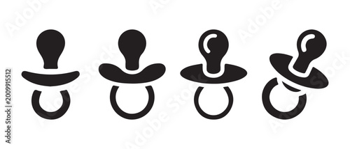 Obraz na płótnie Set of four black baby pacifier icons representing newborn accessories