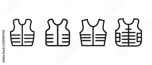 Cuadro en lienzo Set of protective bulletproof vest icons showing tactical body armor in a minimalist line art style