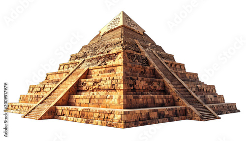 A majestic view of the Pyramid of the Sun at Teotihuacan, Mexico, bathed in warm sunlight.