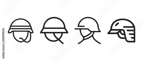 Bild auf Leinwand Set of four different military combat helmets icons in simple black line style
