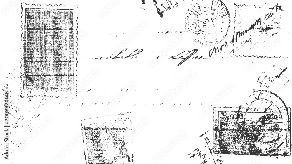 Fototapeta premium Vintage postage stamps and handwritten script on aged paper background