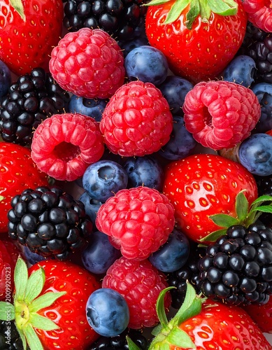 Fresh mixed berries fruit closeup image.