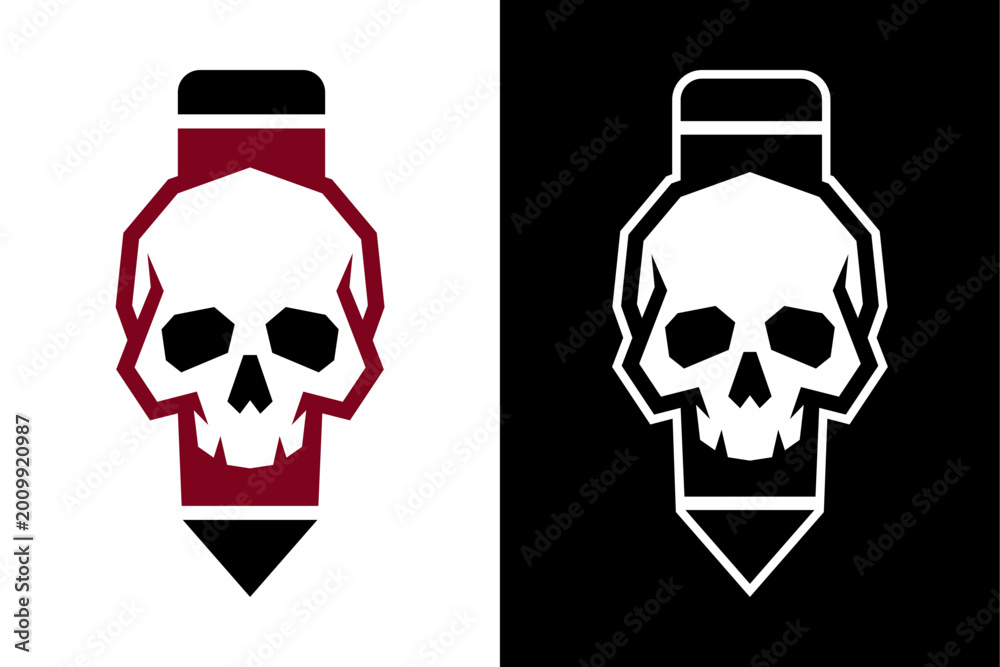 Ταπετσαρία Edgy Skull Pencil Logo Vector, Modern Creative Writing, Art Studio, Graphic Desi