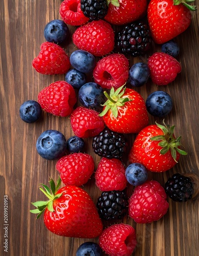 Fresh strawberries blueberries and blackberries.