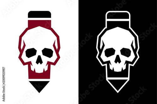 Obraz na plátne Edgy Skull Pencil Logo Vector, Modern Creative Writing, Art Studio, Graphic Desi