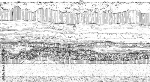 Photos Detailed black and white cross section of geological strata layers with varied t