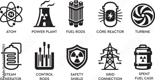 Photos Comprehensive Nuclear Power Plant and Atomic Energy Icon Set