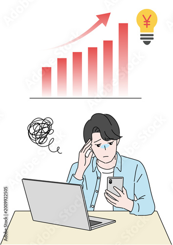 電気代高騰に悩む男性　イラスト