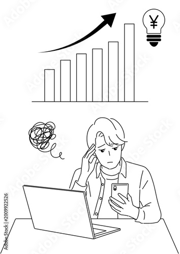 電気代高騰に悩む男性　イラスト