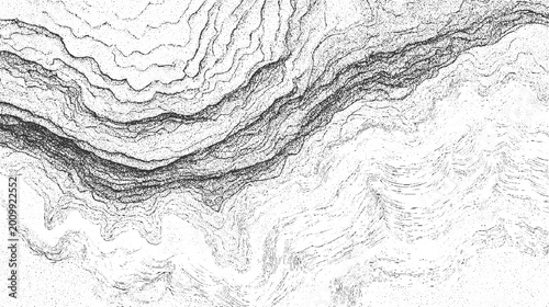 Obraz na płótnie Abstract black and white topographic contour lines and stippled texture resembli