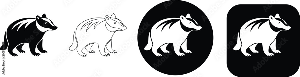 Obraz premium Collection of badger solid black, line circular and rounded square animal wildlife
