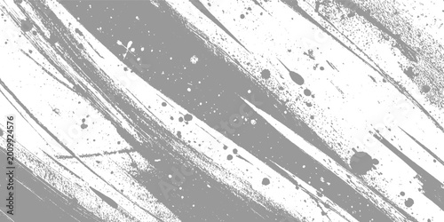 Obraz na plátně Abstract grey and white paint splatters and brush strokes diagonally across a te