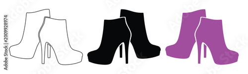 Foto Stylish ankle boots vector collection, three pairs of women's high heel booties