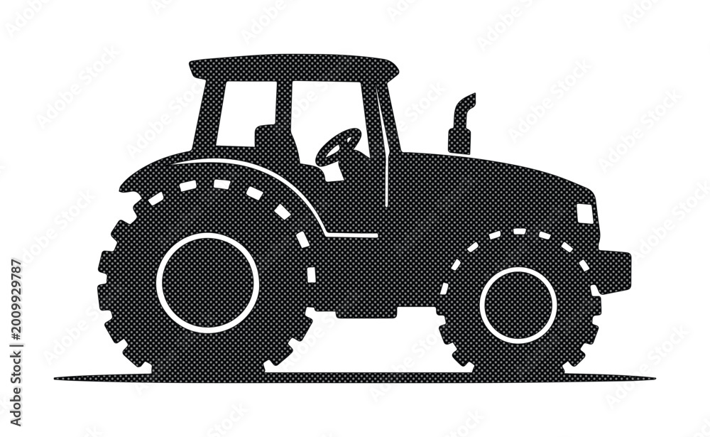 Obraz premium Black tractor silhouette vector, agricultural farm vehicle icon, heavy machinery graphic, farming equipment illustration for rural industry design.