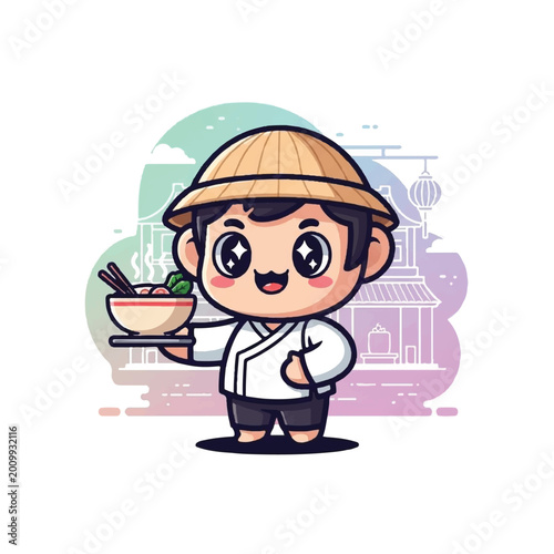 Photos Cartoon boy holding a bowl.