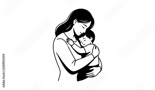 Bild auf Leinwand Mother and child love silhouette vector parental care Mothers Day illustration