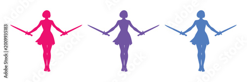 Φωτογραφία Majorette baton twirler silhouettes, vibrant pink, purple, and blue marching ban
