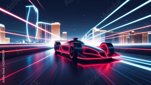Minimalist Neon Streak Open Wheel Race Car Concept
