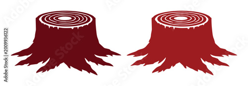 Foto Rustic tree stump vector illustration set, two dark red wooden logs with visible