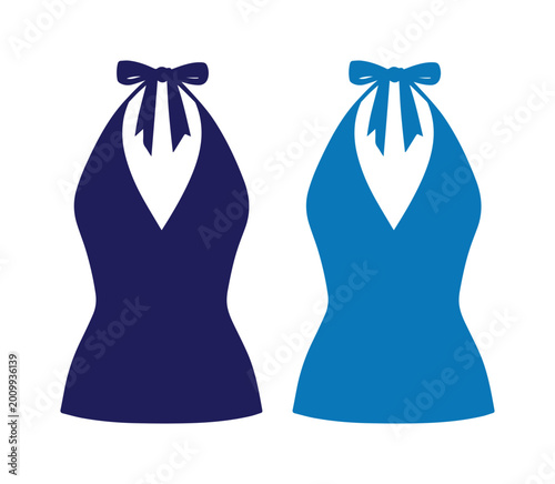 Tablou pe pânză Elegant halter top vector illustration, stylish women's swimwear design, classic blue and navy blue fashion apparel, summer beachwear graphic resource for clothing brands and retail