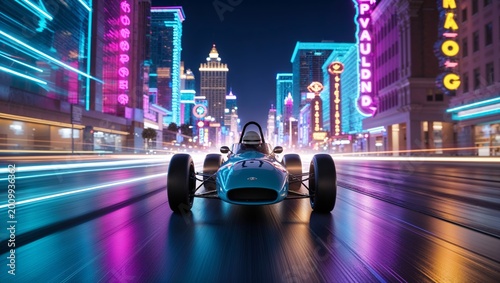 Abstract Motion Blur Open Wheel Race Car Neon Night