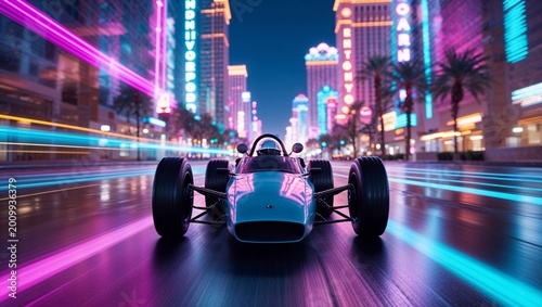 Abstract Motion Blur Open Wheel Race Car Neon Night