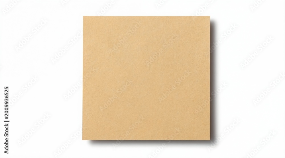 Fototapeta premium Square khaki paper note with shadow sits on white surface. Space for writing messages or ideas. Use for reminders, lists, and brainstorming.