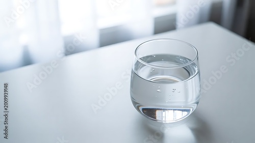 Clear Fresh Water in Glass Cup with Natural Morning Light and Soft Shadows