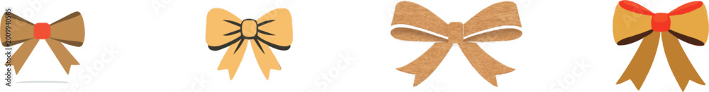 Obraz premium A minimalist kraft paper ribbon bow with flat overlapping triangular loops in a warm brown color against a white background