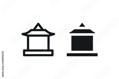 Slika na platnu Minimalist black and white pagoda icons with geometric design.